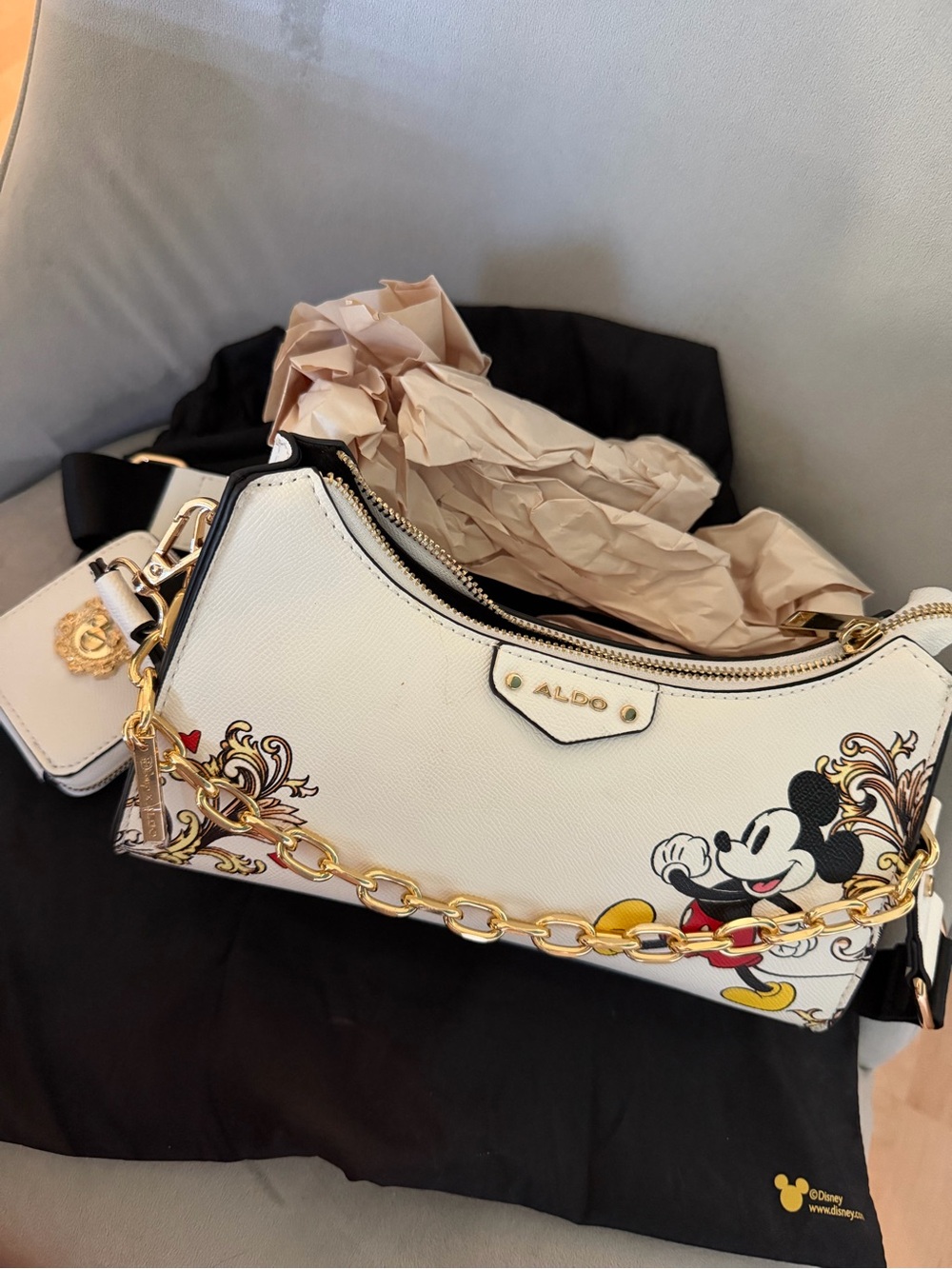 ALDO White Mickey Mouse Chain-Accent Crossbody Bag